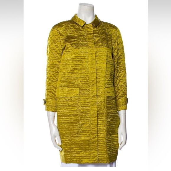 Burberry Chic Gold/green Textured  silk Coat/ jacket, S - Picture 1 of 16